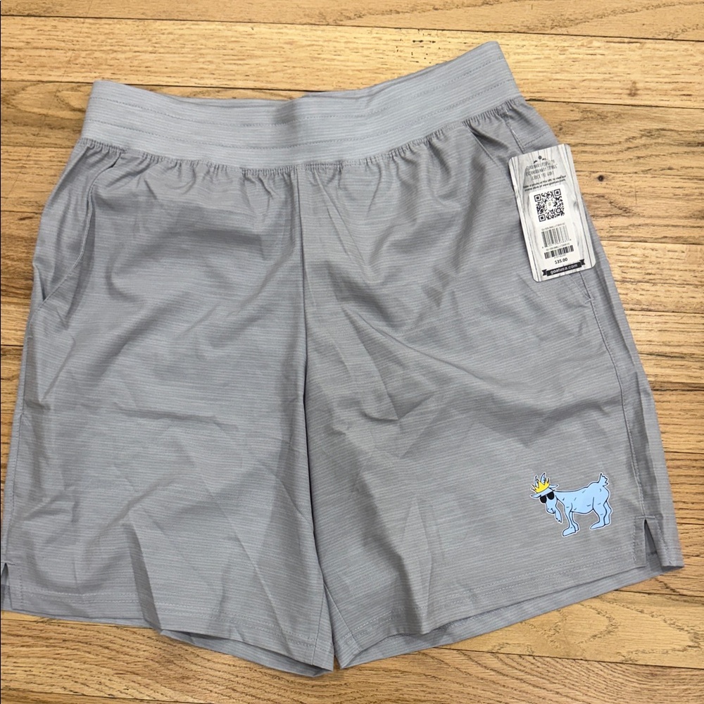 GOAT- Men's Light Gray Performance Shorts with Logo. Size S